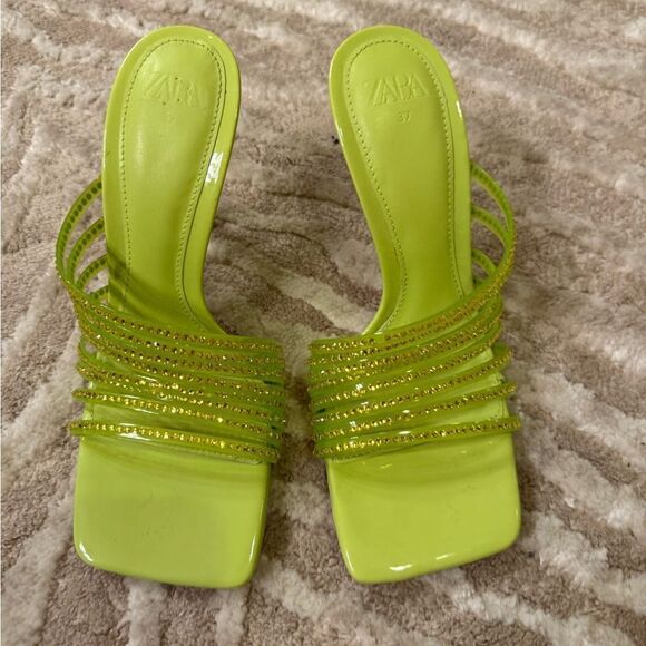 Zara Rhinestone Vinyl High Heel Sandals - Picture 8 of 8